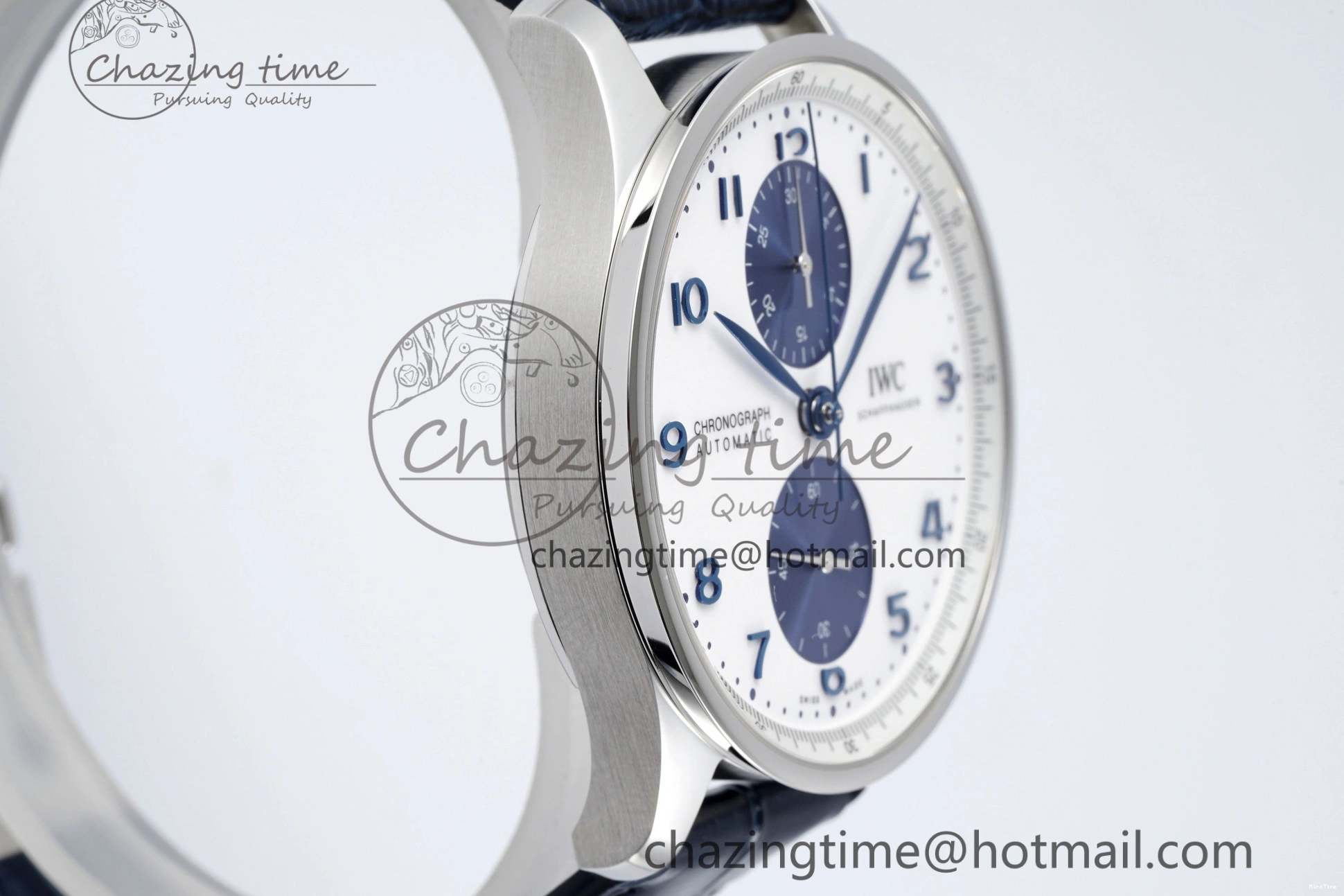 MIROTIME 0205 Portuguese Chrono IW371620 APSF 1:1 Best Edition White Blue Dial on Blue Leather Strap A MultiPurpose 7039